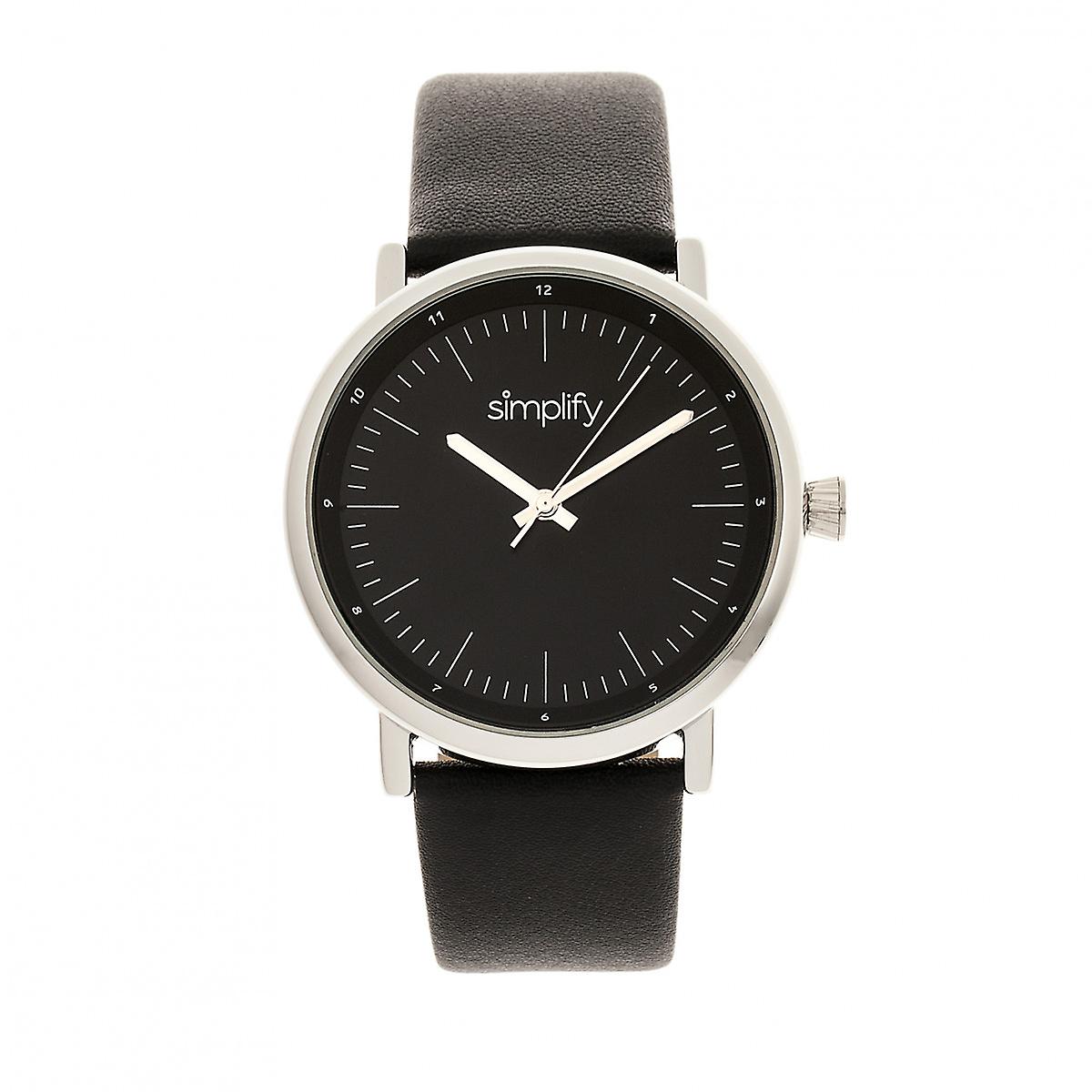 Simplify The 6200 Leather-Strap Watch - Black/Silver
