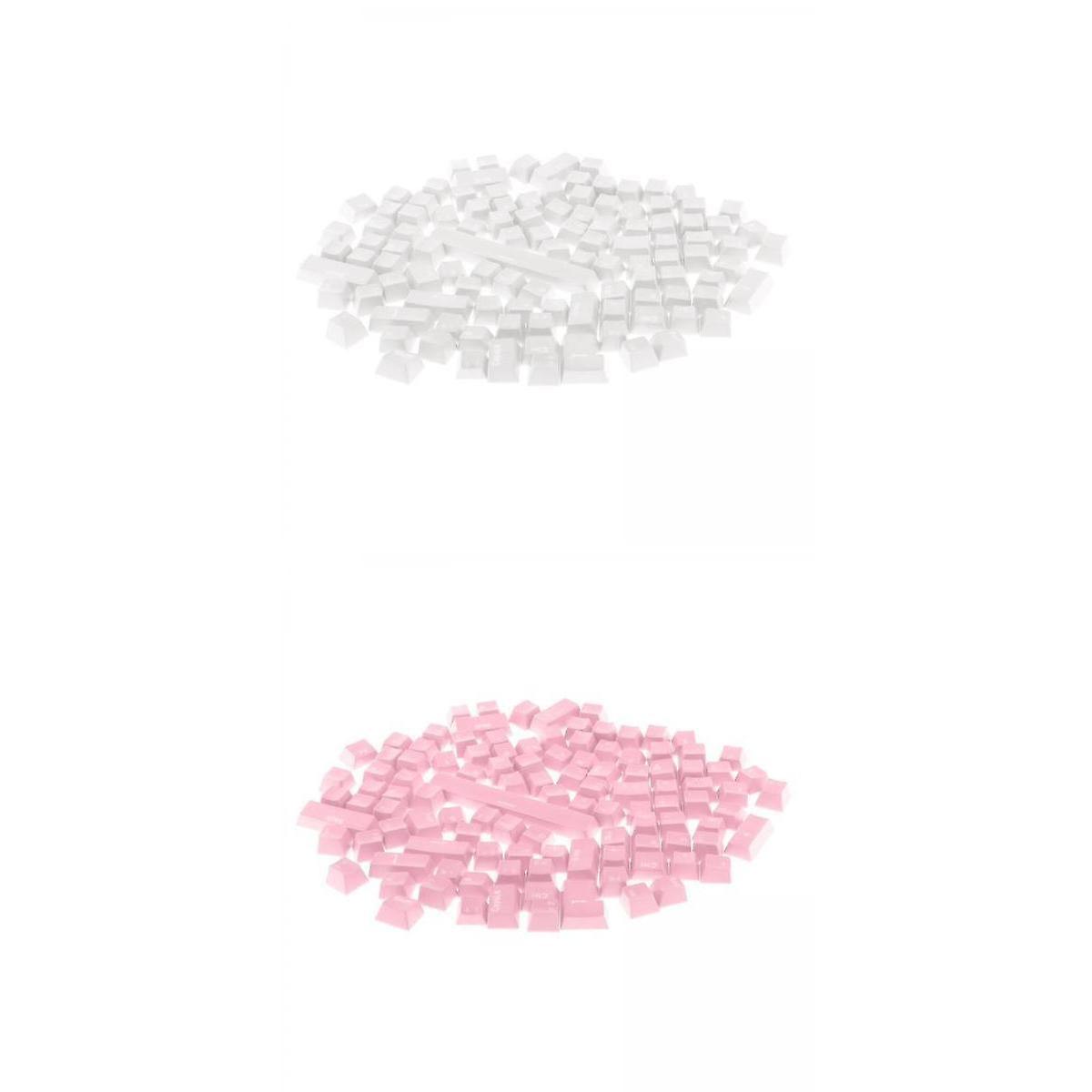 2 Set 108-Key ABS Translucent Keycaps for Mechanical Keyboard (White + Pink)