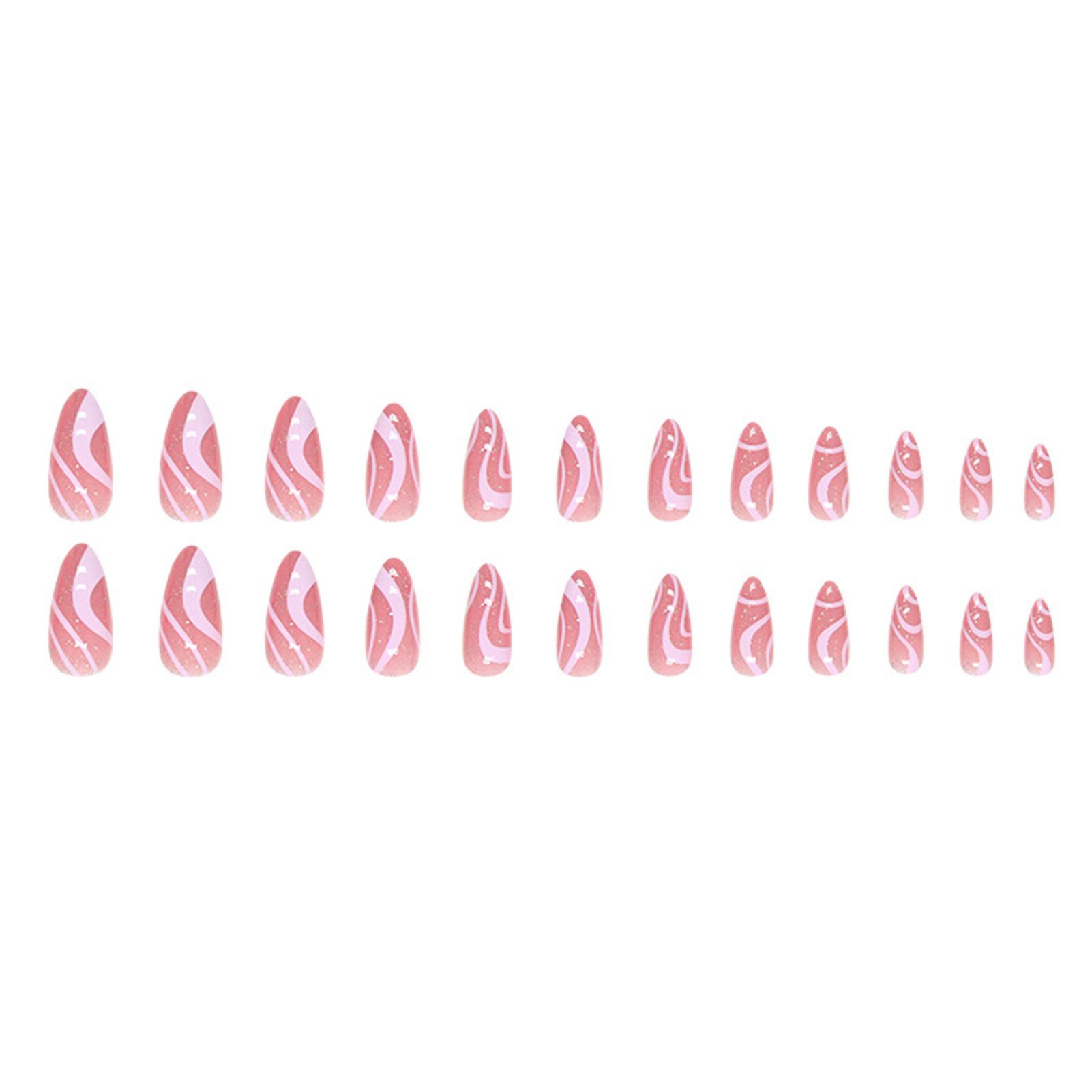 Full Glitter Decor Pink Almond Fake Nails Charming Com