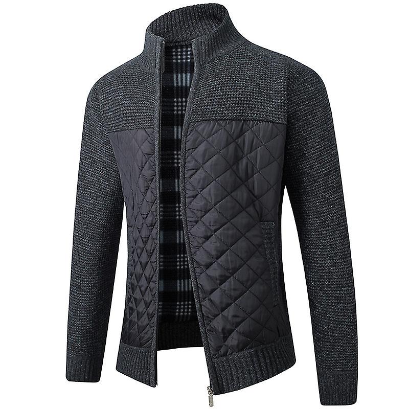 Winter Men Coat Knit Plush Contrast Colors Patchwork Breathable Thicken Long Sleeves Stand Collar Warm Autumn Clothes