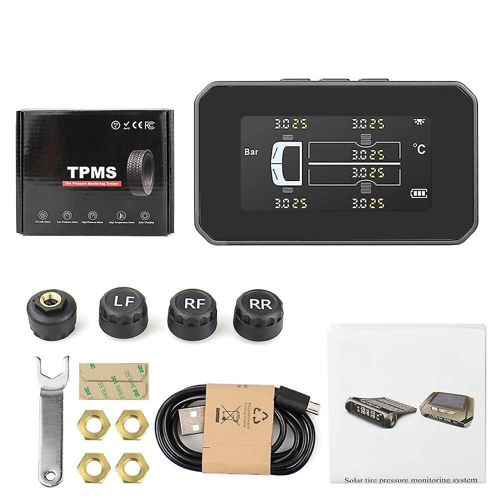 Tpms Truck Solar Power Tire Pressure Monitor System External Digital Lcd Display Temperature Warning Security Alarm Systems