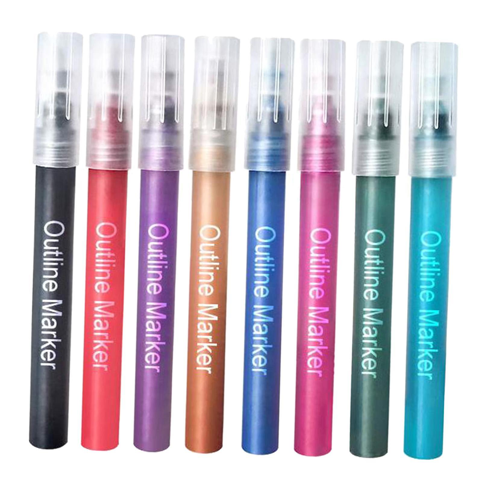 8 Colors Drawing Double Line Outline Pen Highlighter Marker Pens For School