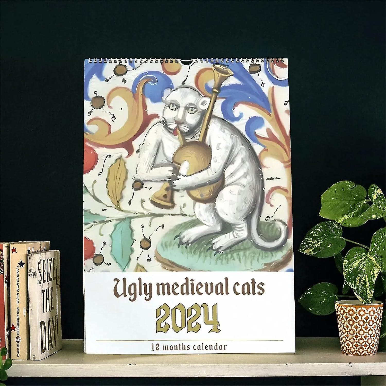 Medieval Cats Paintings Calendar 2024, Ugly Medieval Cats Calendar 2024