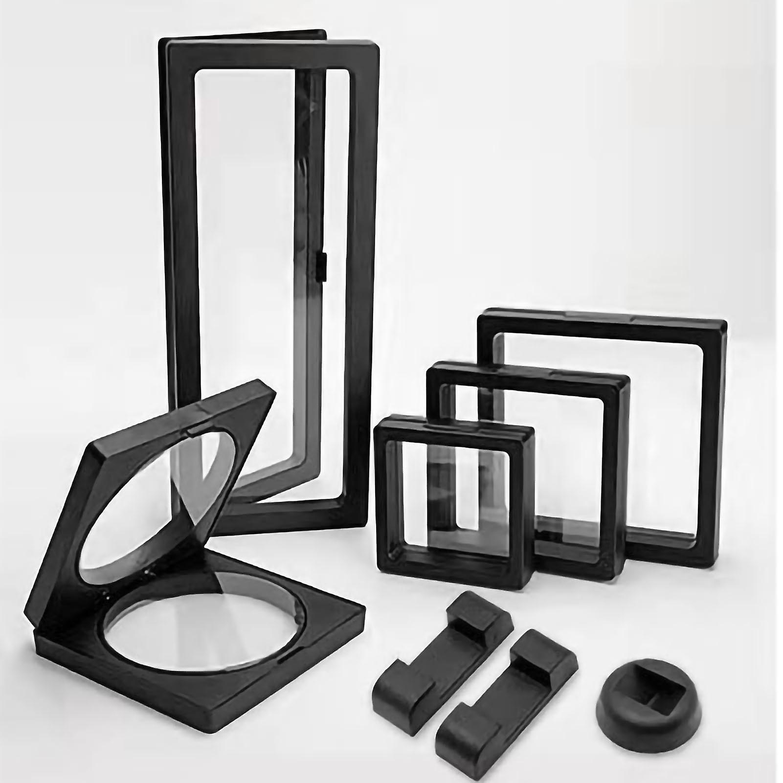 Black PE Film Jewelry Storage Box - Transparent 3D Floating Frame Display Holder for Jewelry, 3.54"x3.54"x0.79"