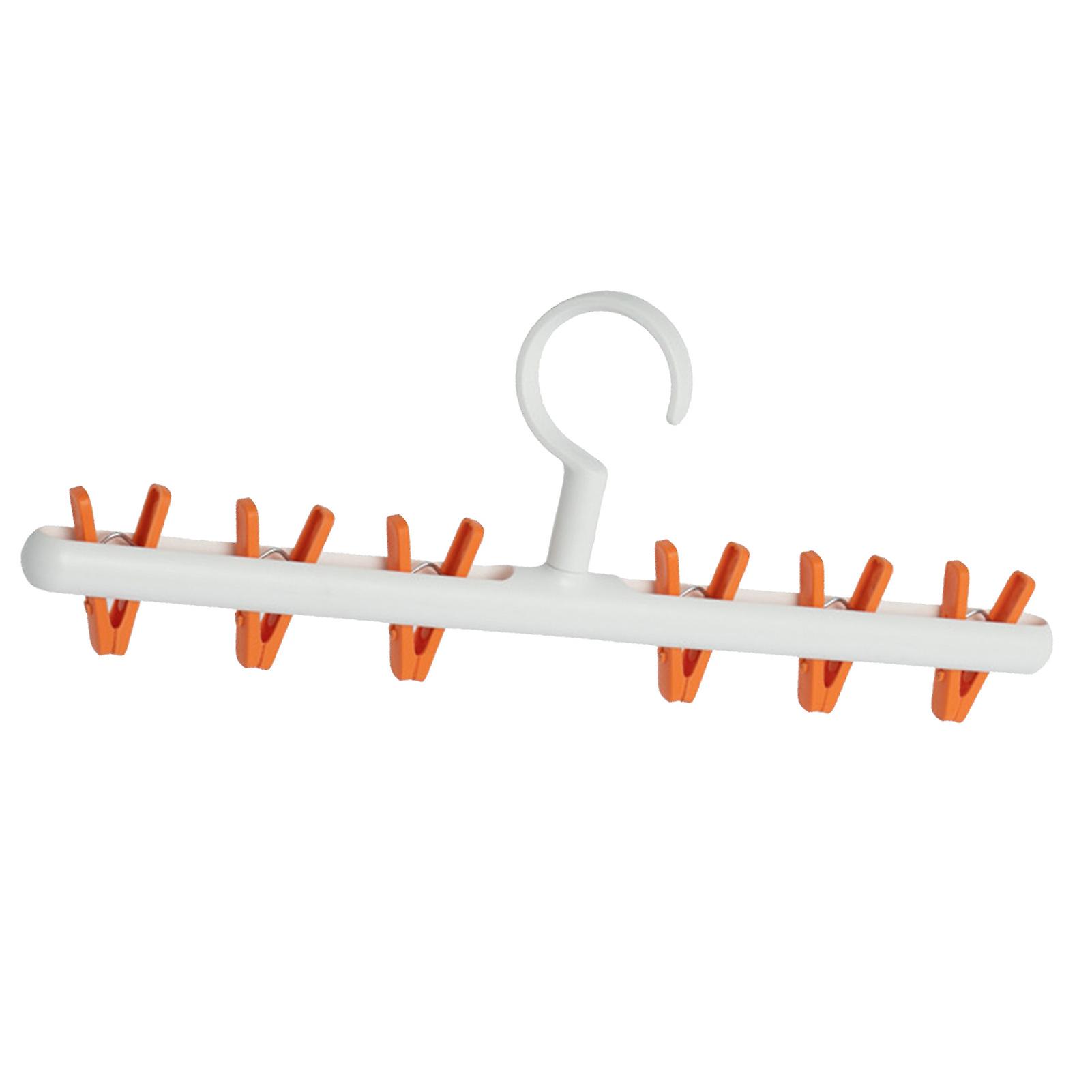 Plastic Sock Clips Drying Rack 6 Clips Prevent Tangle 360 Degree Rotatable Multifunctional Laundry Hanger for Home White Orange