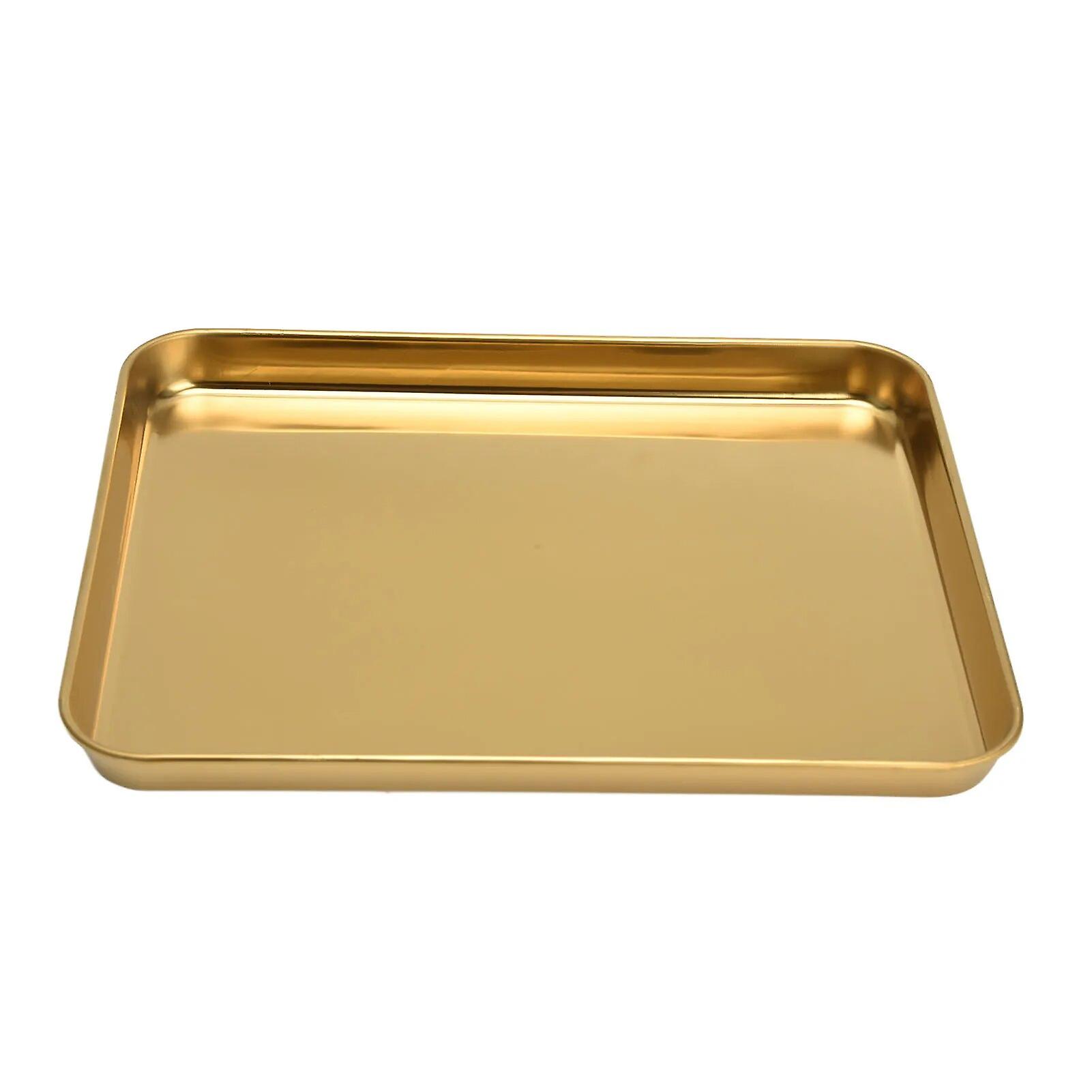 Stainless Steel Rectangular Plate Durable Gold Flat Bottom Rectangular Tray For School For Restaurant~8185
