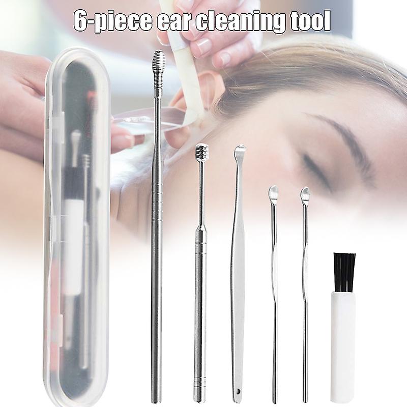 Ear Pick Ear Curette Cleaner Ear Wax Removal Tool Kit with Storage Box and Cleaning Brush Set of 6
