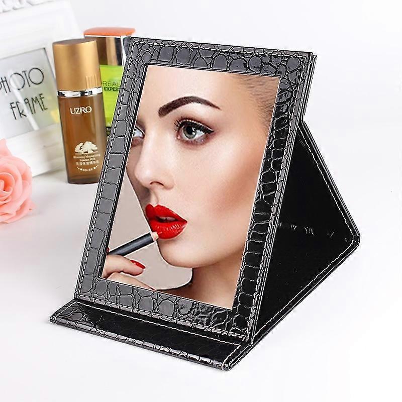 Square Stand Leather Make Up Mirror Black S 12x17.5x1.6CM