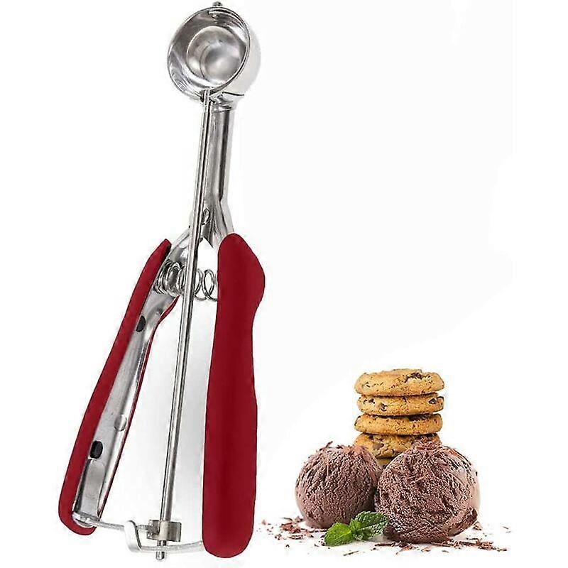 Ice Cream Scoop 5cm, Trigger Ice Cream Scoop Set Reusable Cookie Scoop Set Stainless Steel, Cookie Scoop Spherical Trigger SpoonsRed