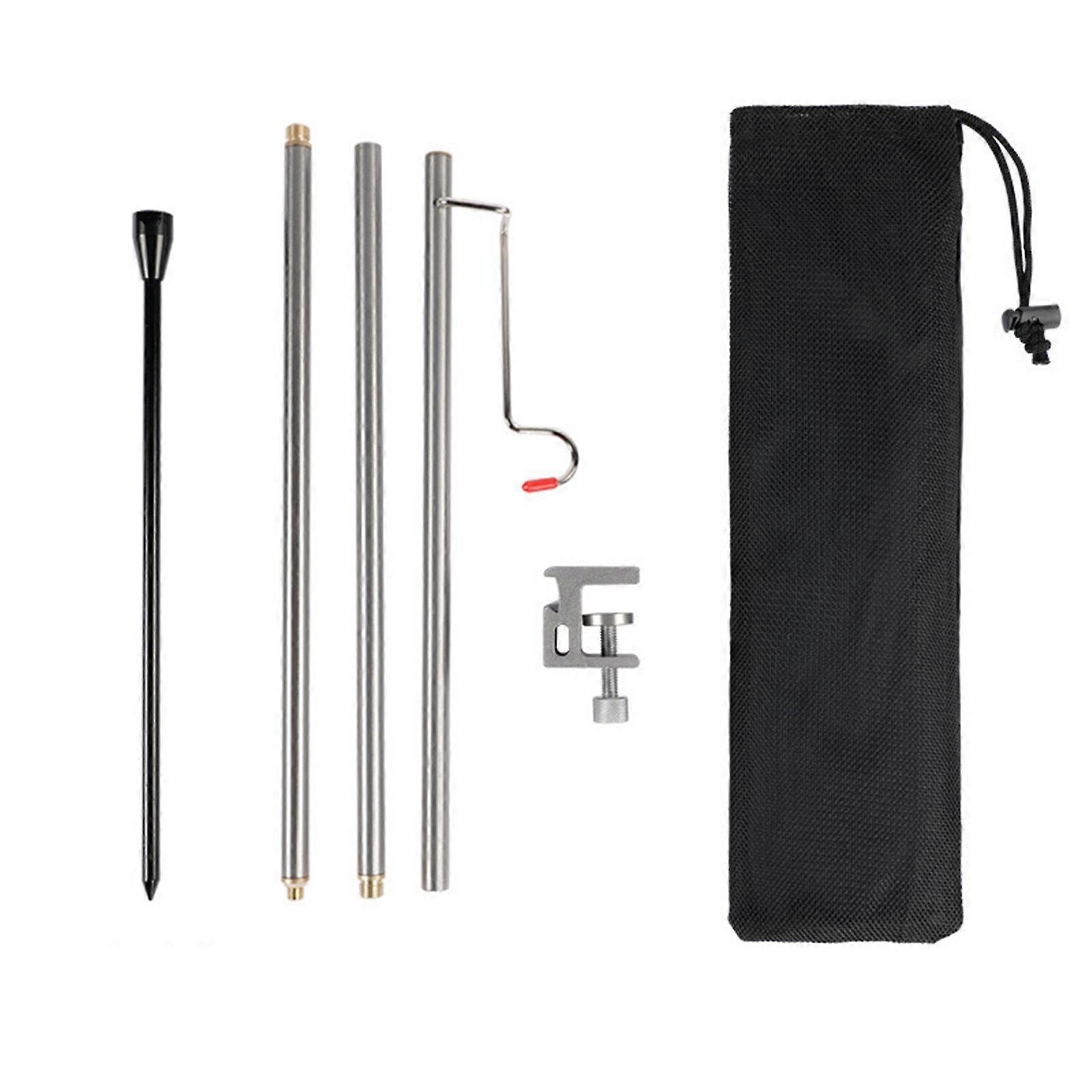Camping Light Pole Aluminium Alloy Dual Purpose Folding with Nails Table Light Pole for Ground Outdoor Picnic Grey