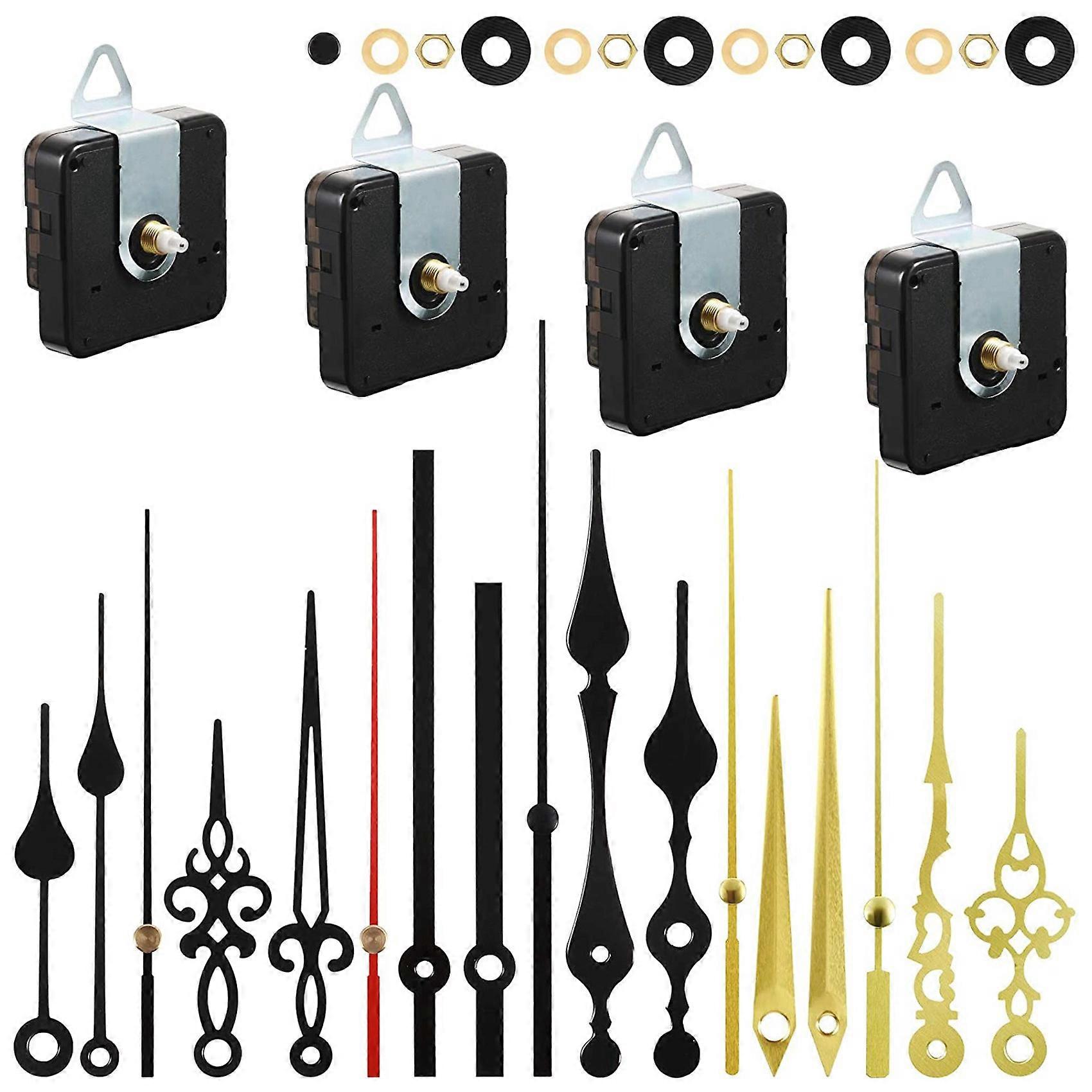 4Pcs Quartz Clock Movement Mechanism Non Ticking with 6 Different of Clock Repair Parts Replacement 13mm