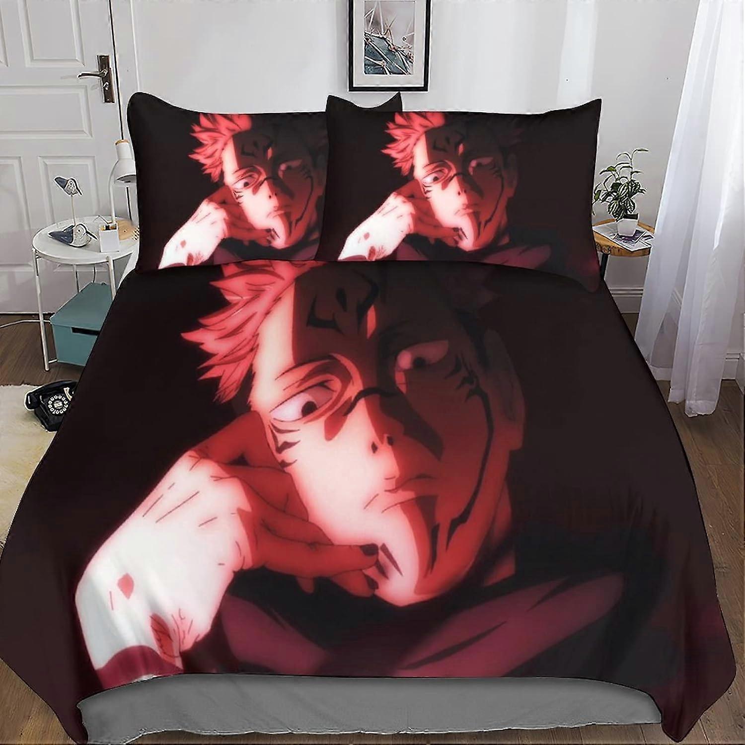 Microfiber Jujutsu Kaisen Bedding Set D with Duvet Cover + Pillowcase Witchcraft Line Bedding Set Pieces with Zipper for Adults 135*200 CM