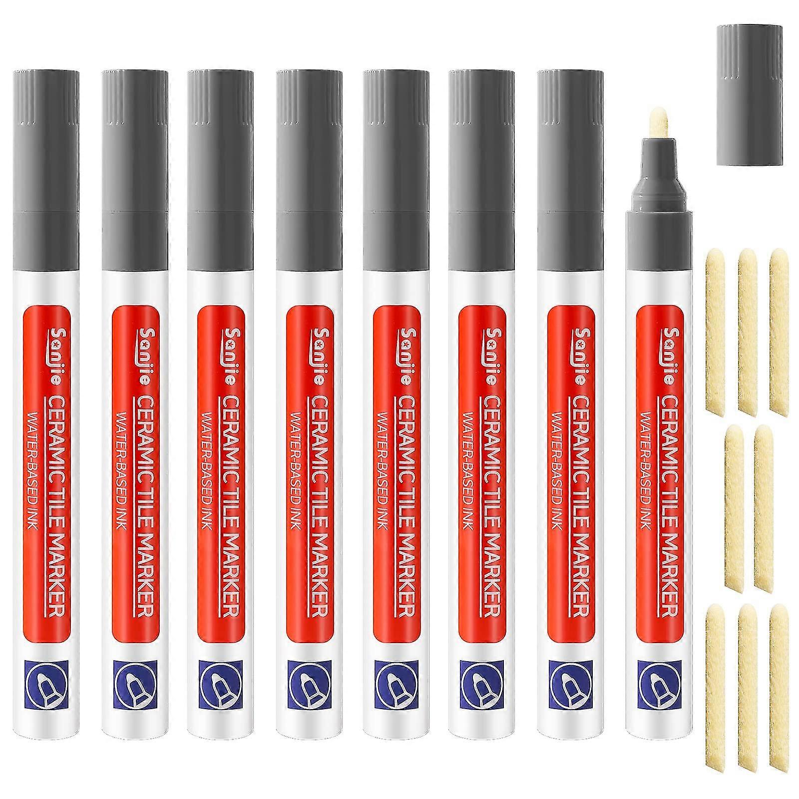 8 件深灰色瓷砖灌浆笔墙面修复笔，防水防霉瓷砖记号笔，用于瓷砖灌浆墙地板浴室和厨房修复