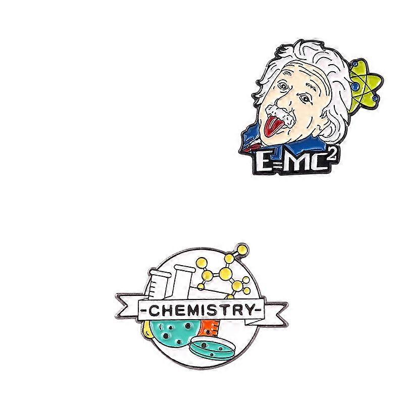 2PCS Einstein pin character badge, Experimental bottle academic mystery
