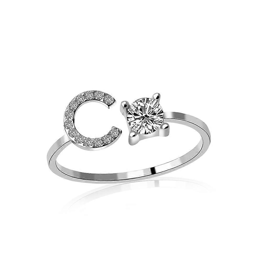 A-Z Letter Metal Adjustable Opening Ring Initials Name Alphabet(C)