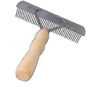 Dog Comb Grooming Rake Long Tooth Steel Comb Wood Pet Dehedding Tools N