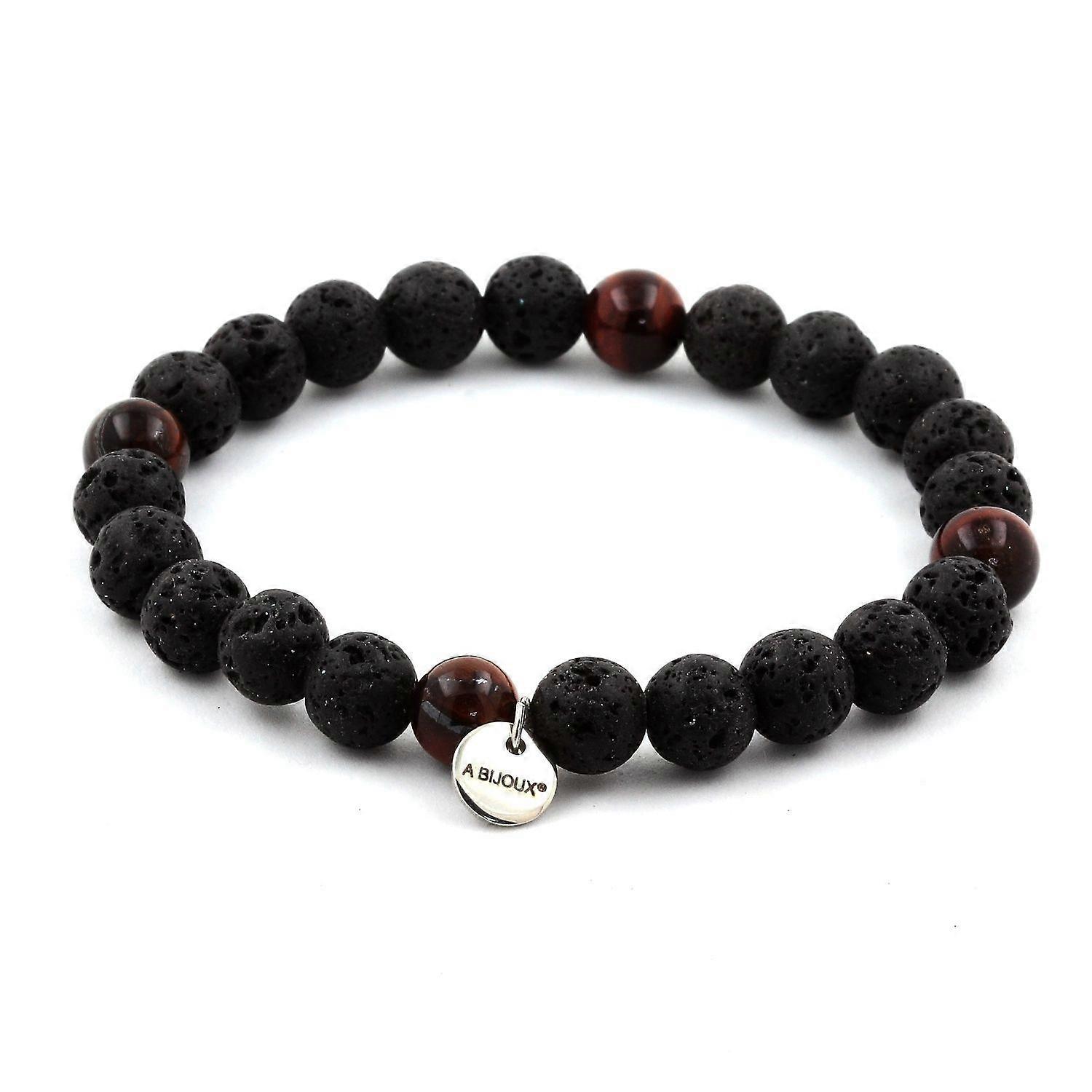 Red Tiger Eye Beads Bracelet + Lava 8 mm