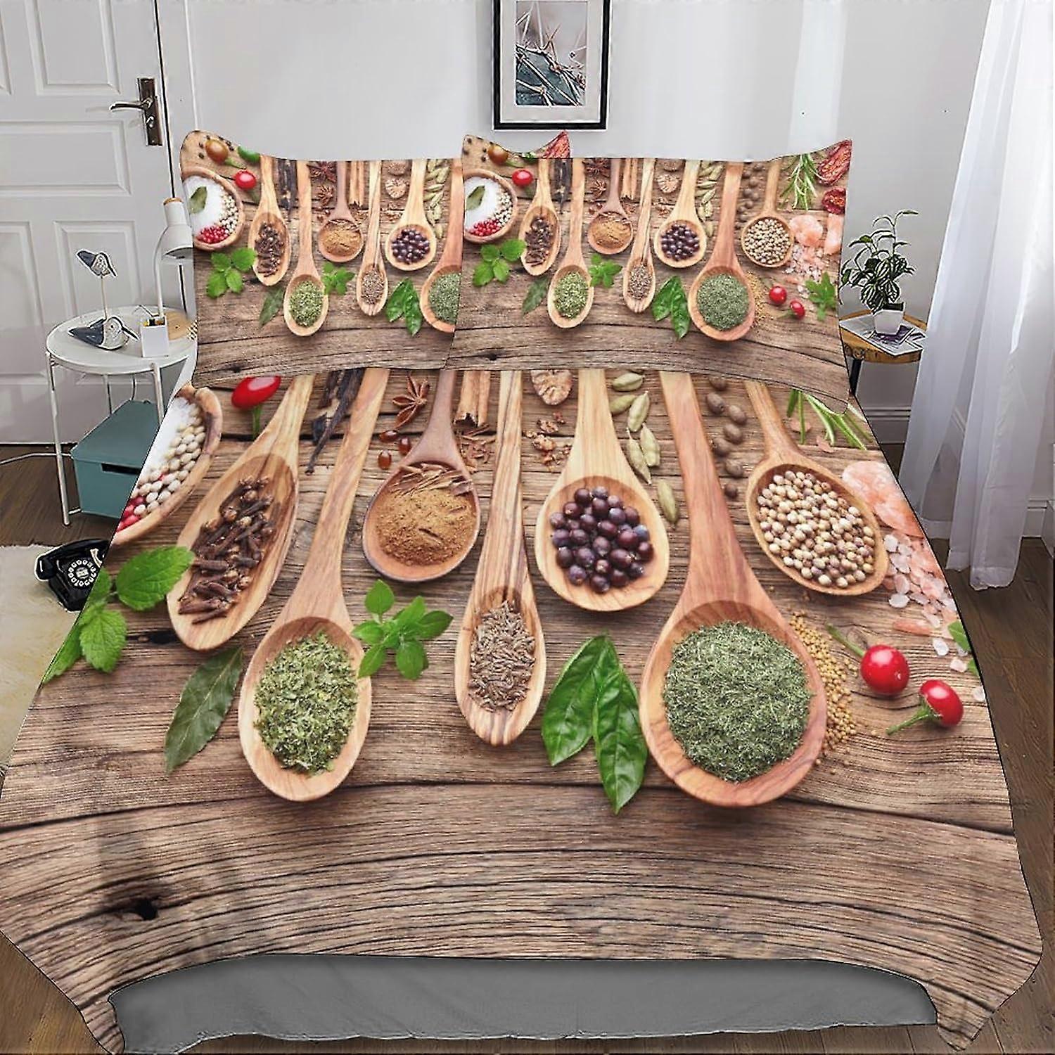 Spice Bedding Set Condiments D Pattern Printed Duvet Cover Zipper Closure with Pillowcases Microfiber for Adults and Children Pieces Set King 135*200 