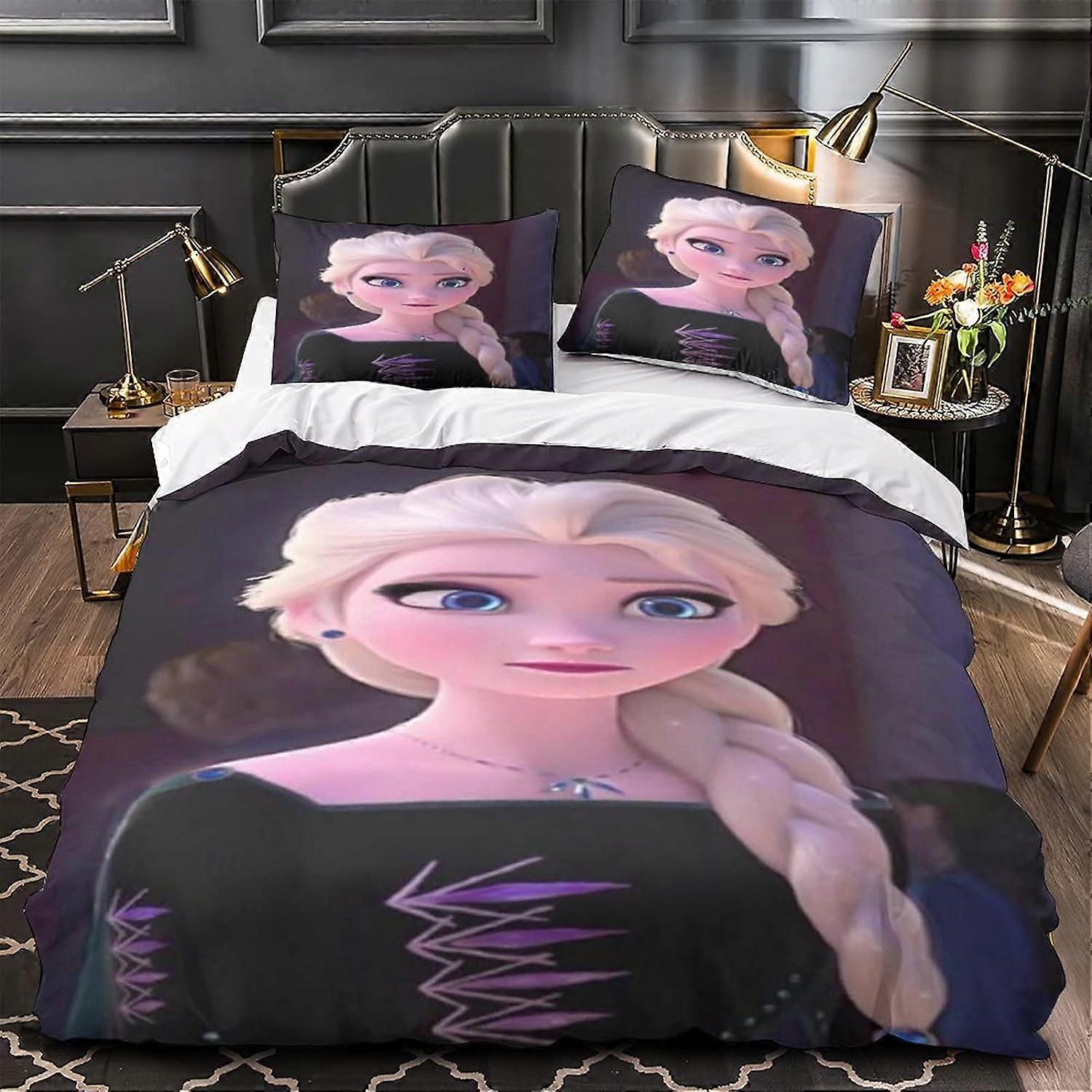 Frozen D Elsa Pattern Bedding Set Duvet Cover Quilt Cover Pieces with Pillowcases Suitable for Boys Girls, with Zipper Closure 135*200 CM