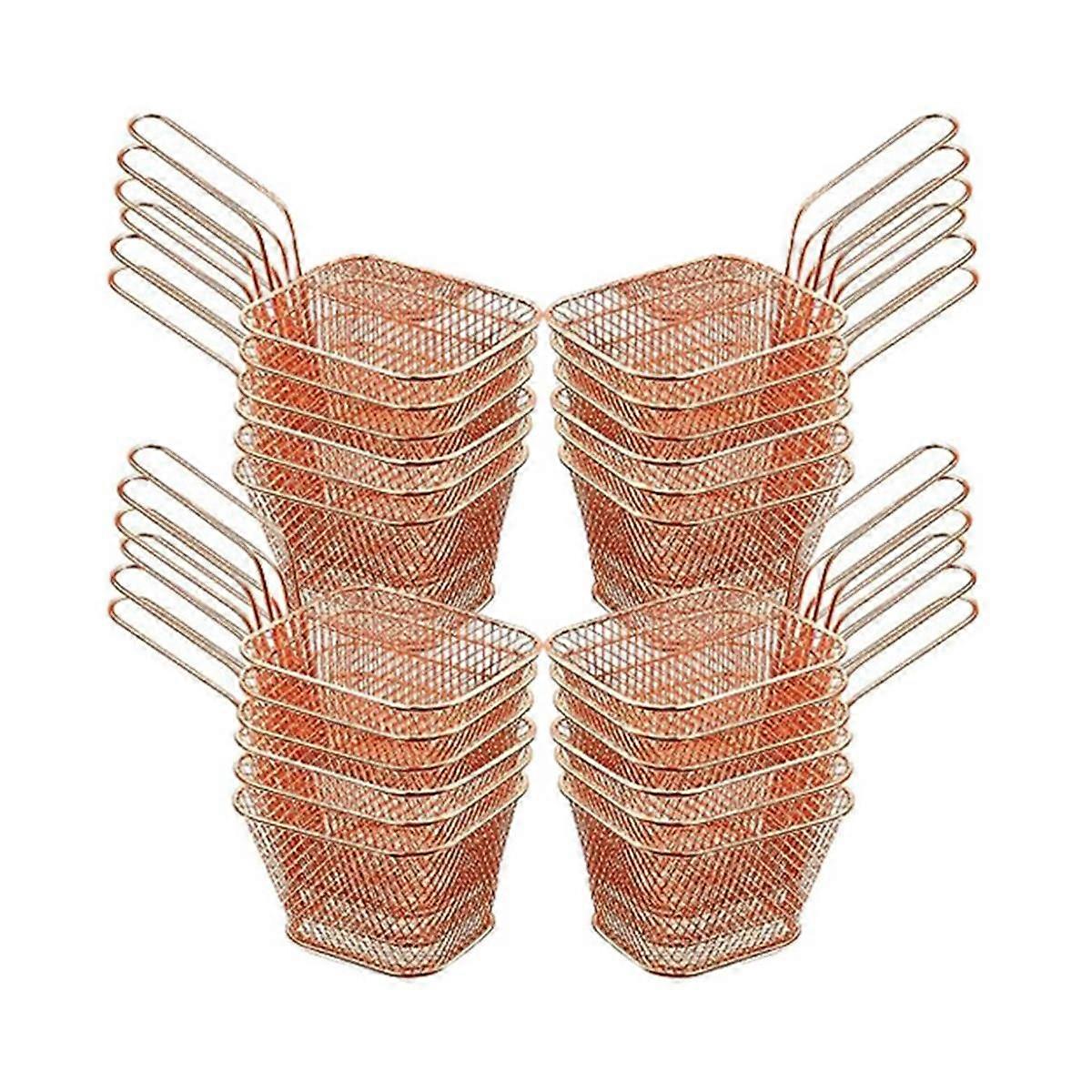 24Pcs Mini Square Fry Basket Stainless Steel French Fry Holder Deep Fry Basket Mesh Food Basket wit