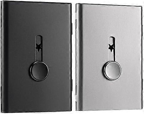 2 Pack Business Card Holder, Thumb Drive Business Card Case Portable Business Card Holders Wallet Stainless Steel Card Holder Slide Out Card Case Nice