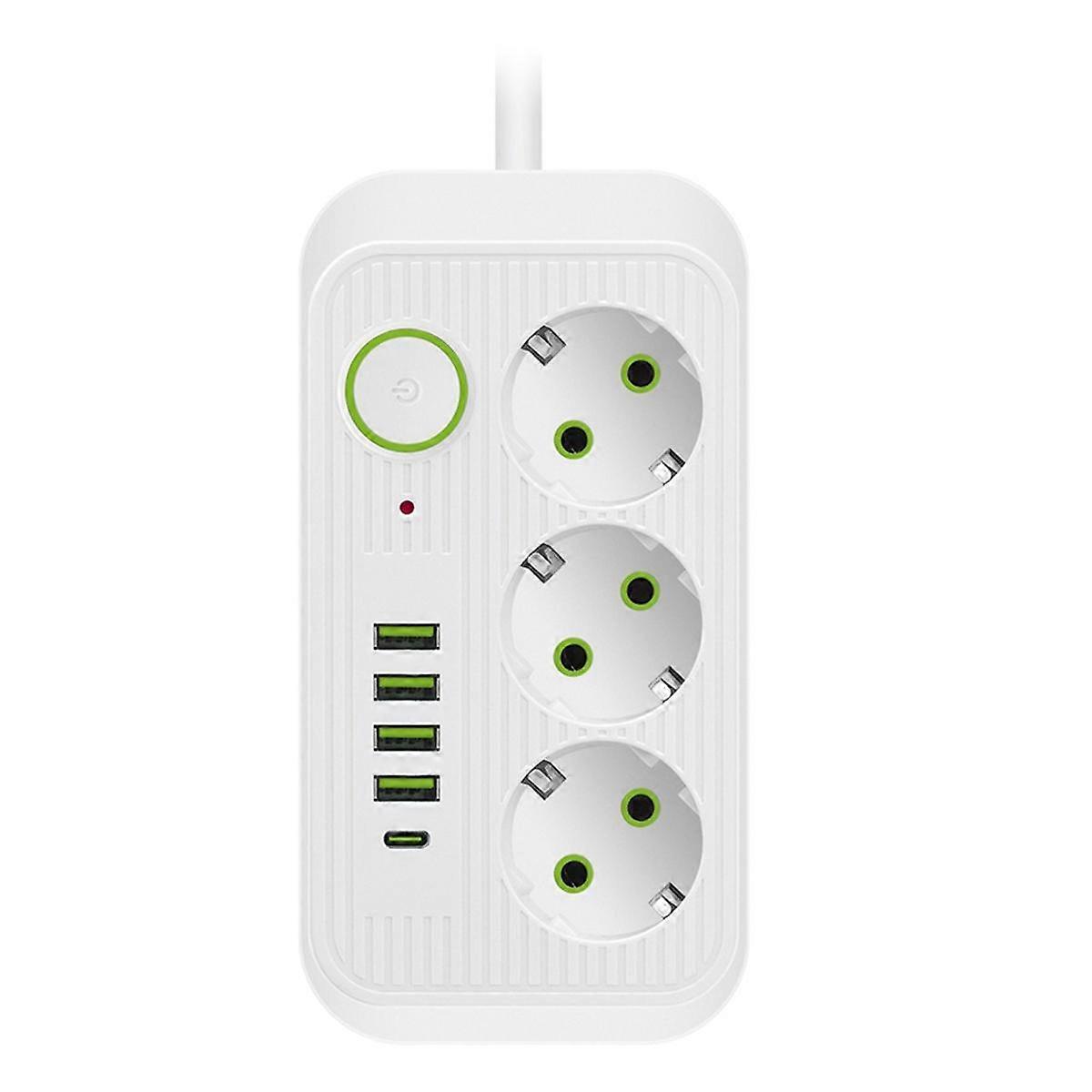 White 2M EU Plug Multi-Standard Socket Extension Cord Power Strip with USB Type-C Fast Charging Net