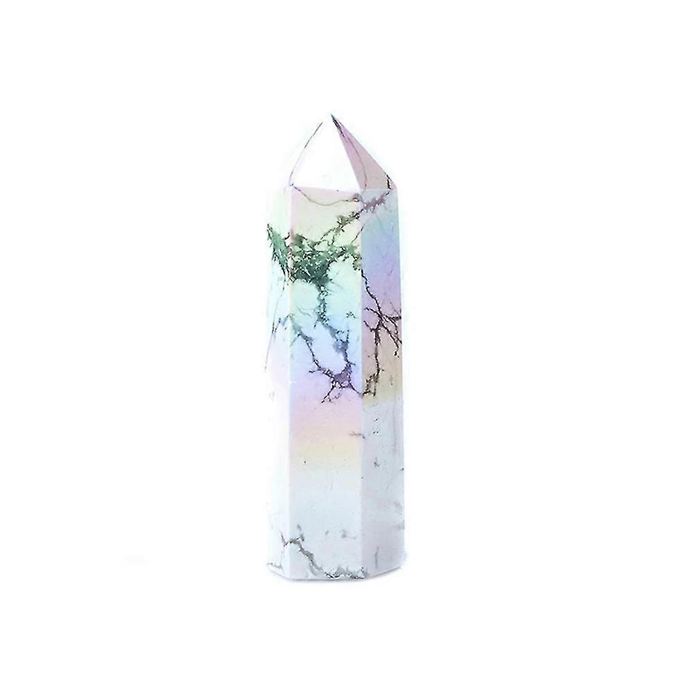 Natural Aura Howlite Crystal Point Electroplating Wand Healing Stone Energy White Quartz Home Decor