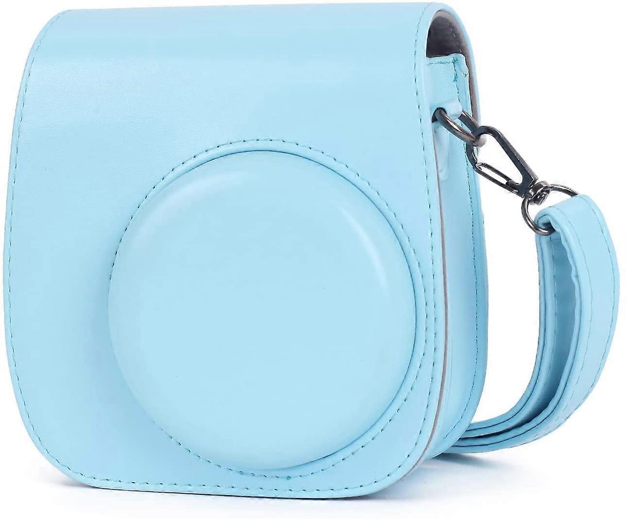 Instant Camera Case Compatible with Instax Mini 11,PU Leather Bag with Pocket and Adjustable Shoulder Strap (Sky Blue)