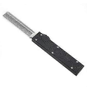 Rustfrit stål Switchblade Spring Pocket Oil Hair Comb, Foldbar Hårstyling Børste til Mænd med CNC Vådslibning Teknologi, Bærbar Størrelse