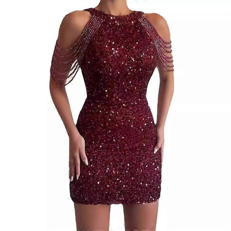 Women's Glitter Sequin Dress Sparkle Party DressesWomen Sequin Fringe Dress Bodycon Cocktail Party Mini Dresses