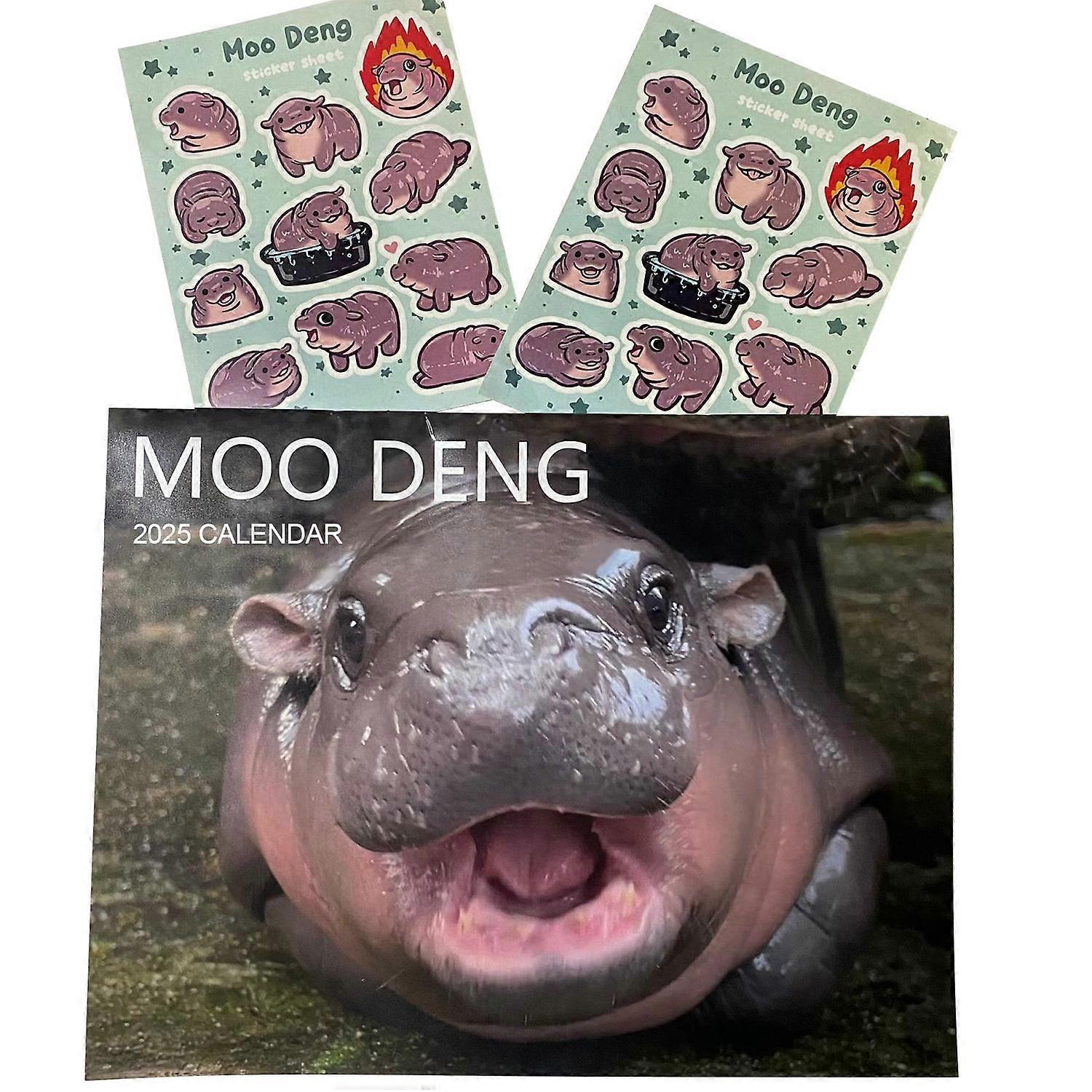 Funny Hippo Calendar 2025 with Moo Deng and 2 Stickers