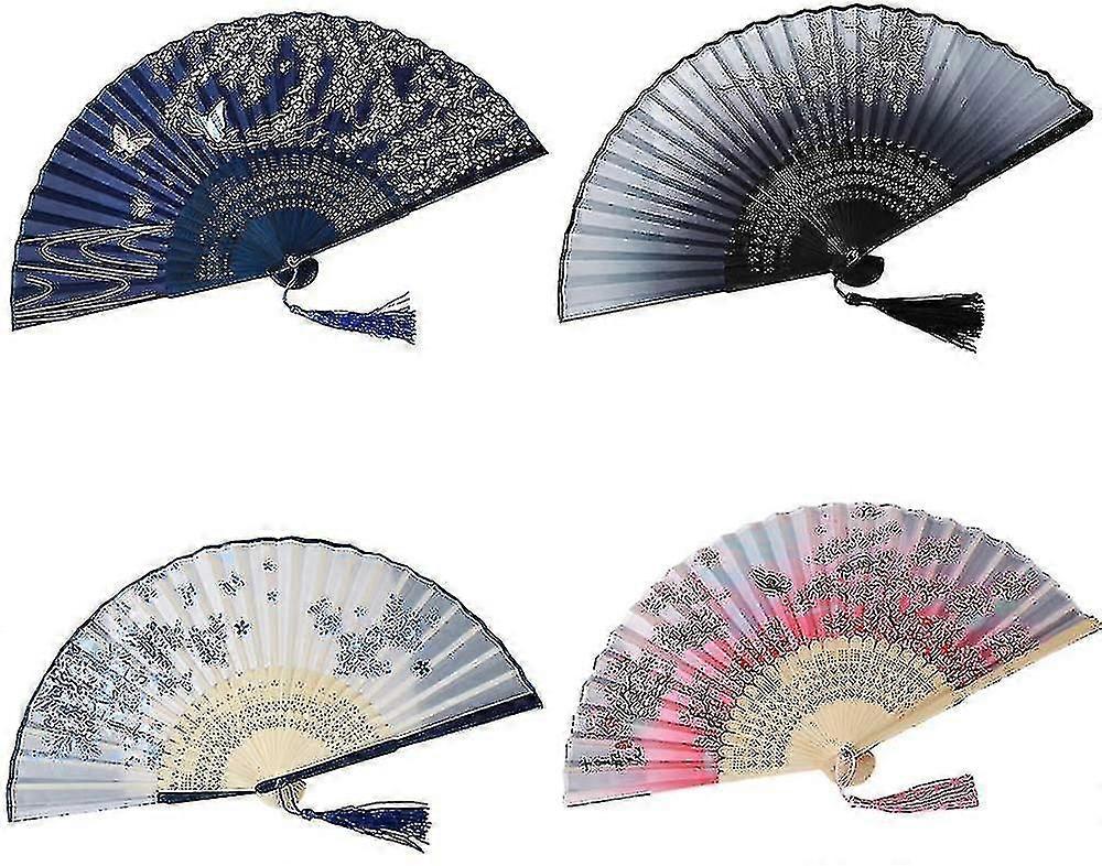 Folding Fans, 4 Pieces Compartments For Hand Fans, Chinese Folding Fans, Retro yu