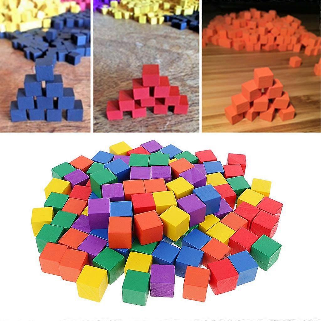 2x 100 Pieces Multicolor Wooden Cubes Square Blocks Crafts Decoration