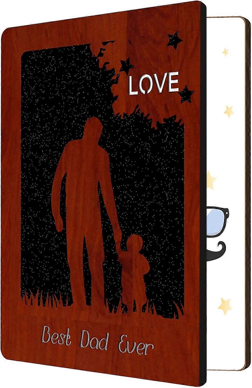 Best Dad Ever Handwritten Greeting Card with MDF Wood Hollow Out Dad Holding The Child's Hand Silhouette Pattern Card with Envelope for Dad Birthday F