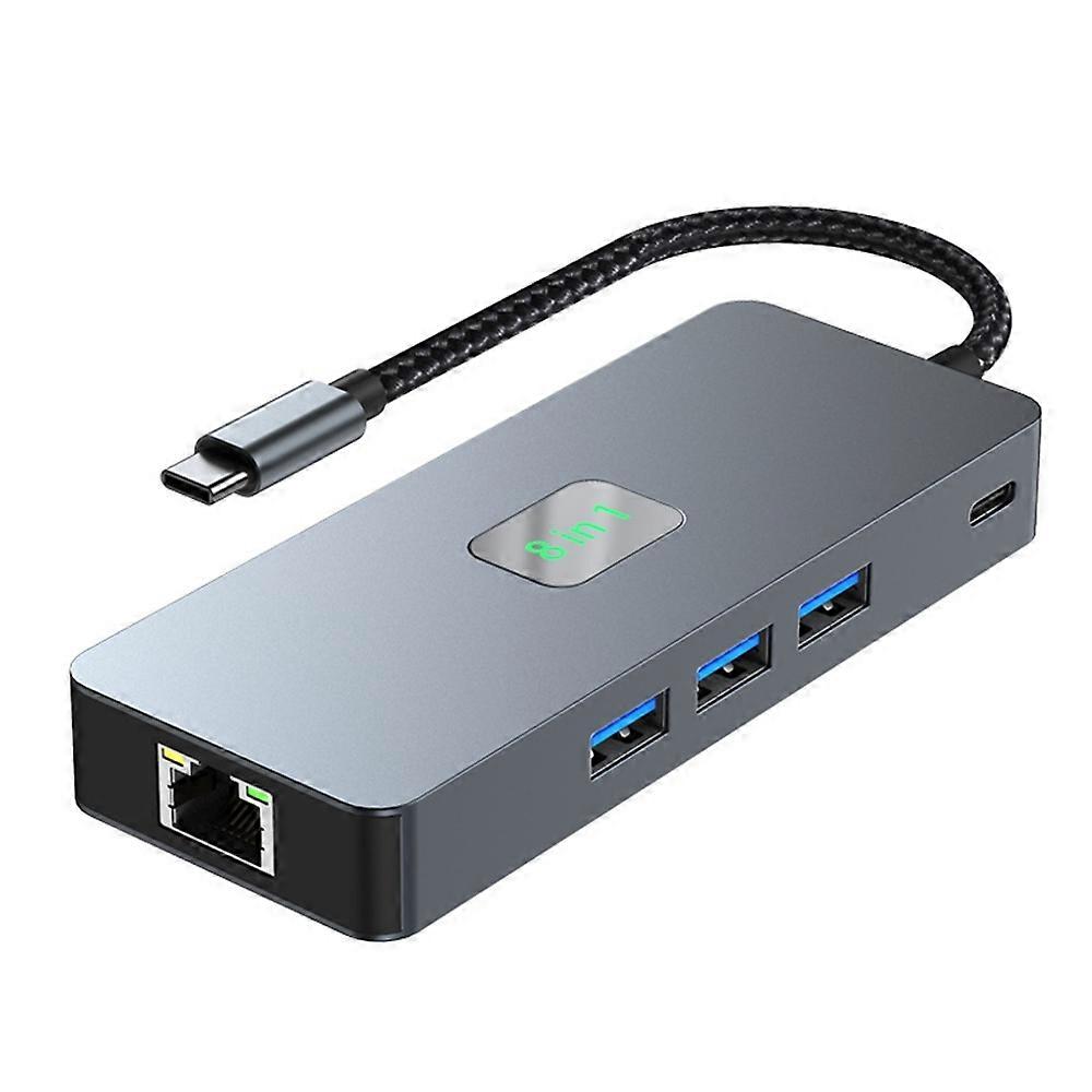 2401 8-in-1 Typ-C-Hub-Dockingstation mit Gigabit-Ethernet, 3x USB 3.0, 2x HD, DP, PD 100W Anschluss