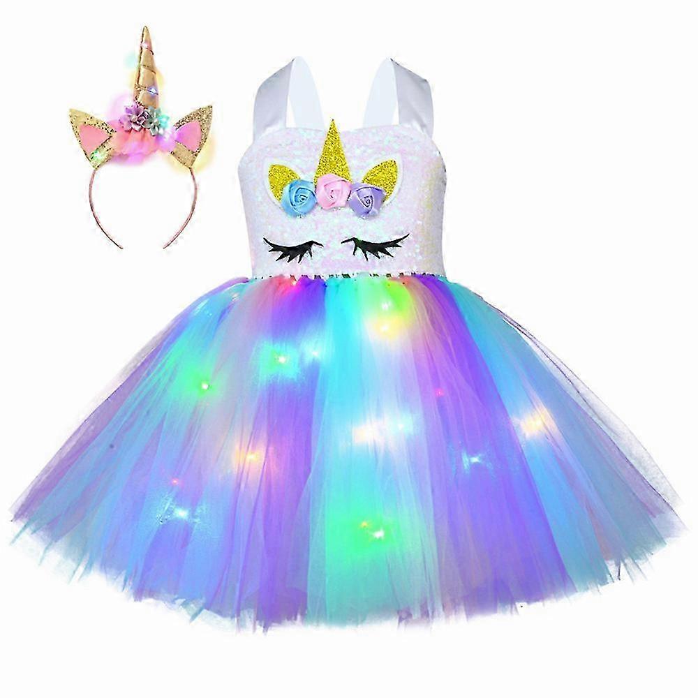 Rochie cu unicorn LED pentru fete, costum cu lumini curcubeu