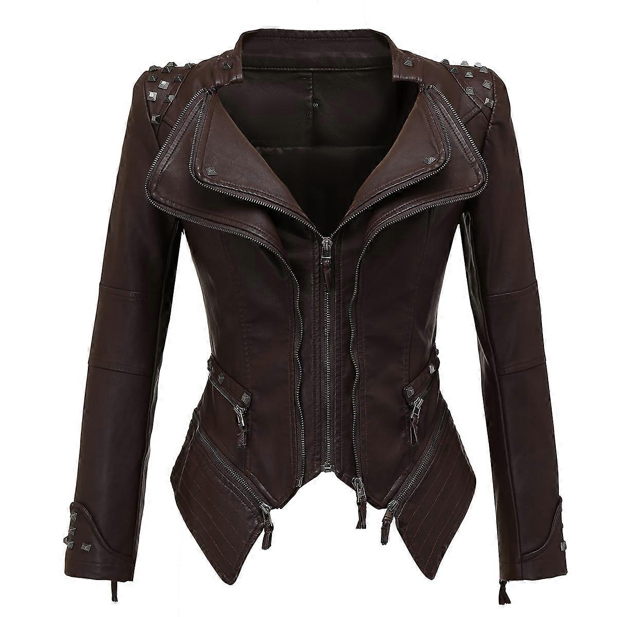 Swallowtail Slim Waist PU Versatile Jacket Motorcycle Suit Multicolor Rivet Leather Jacket