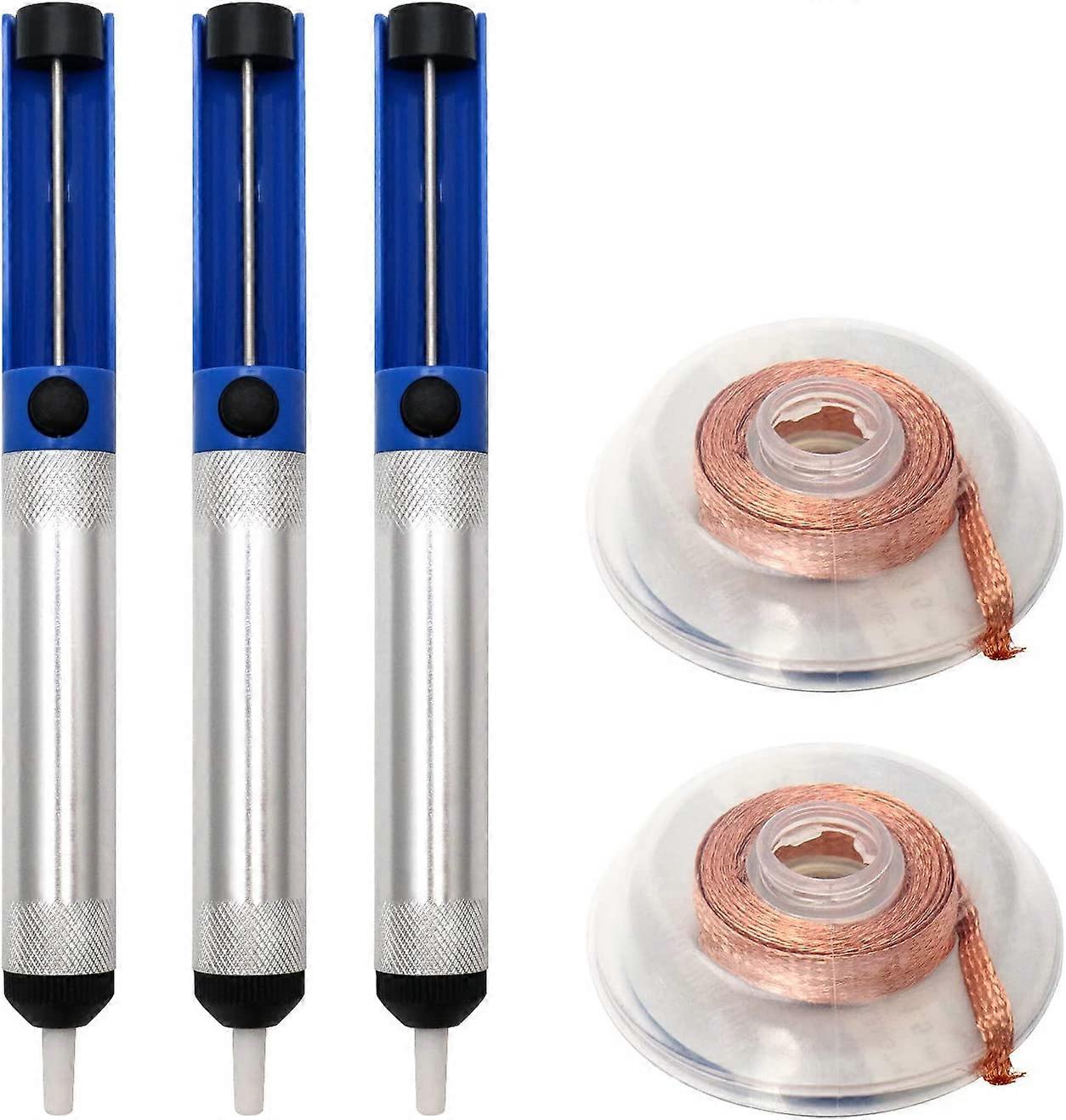 Desoldering Pump Solder Wick , 3 Desoldering Pump and 2 Desoldering Braid with 2.5mm Width and 1.5m Long , BlueRepair Soldering Iron Mate Soldering To