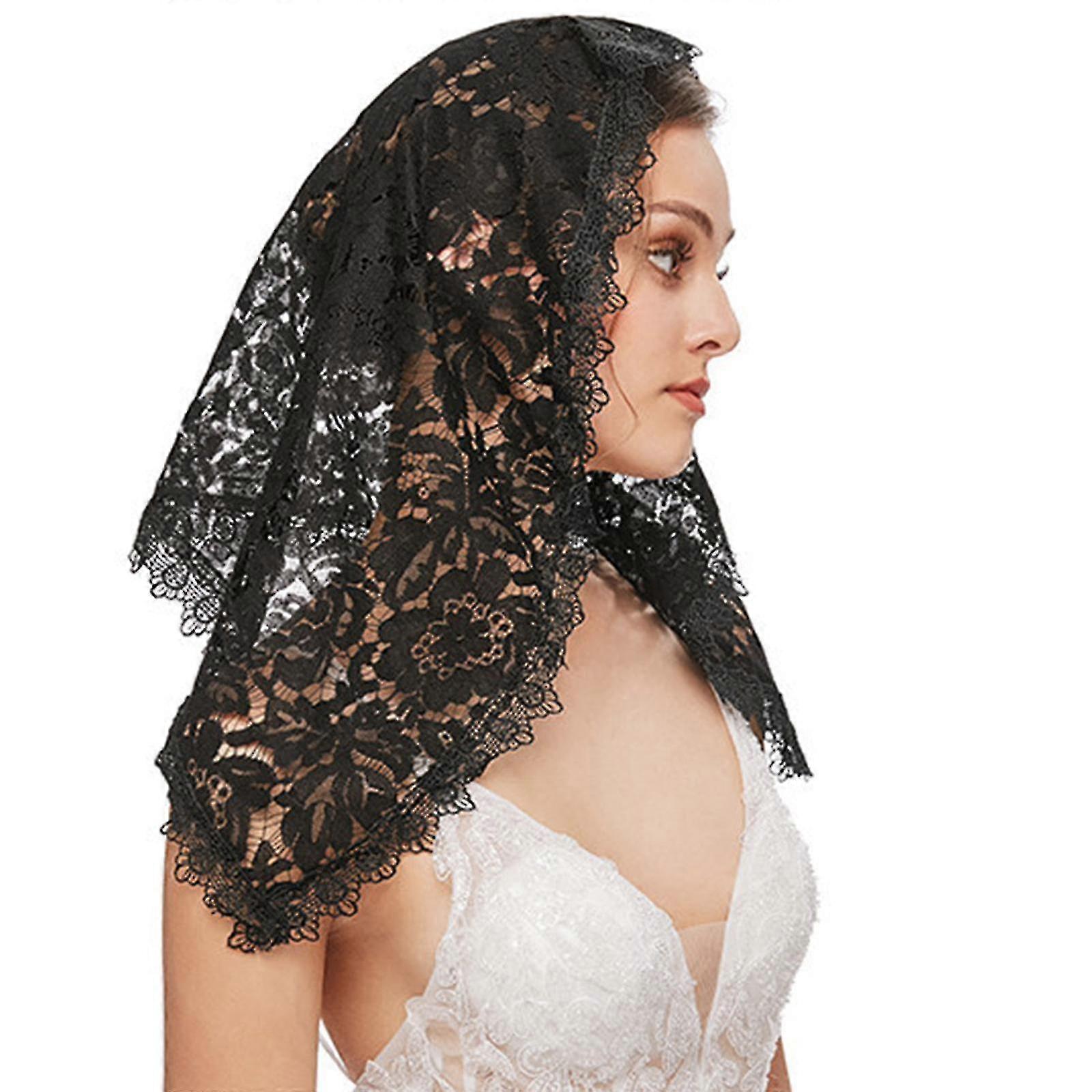 Chiesa Velo Mantilla Messa Latina Veli Floreale Pizzo Sciarpa corta Copricapo Miglior regalo Nero