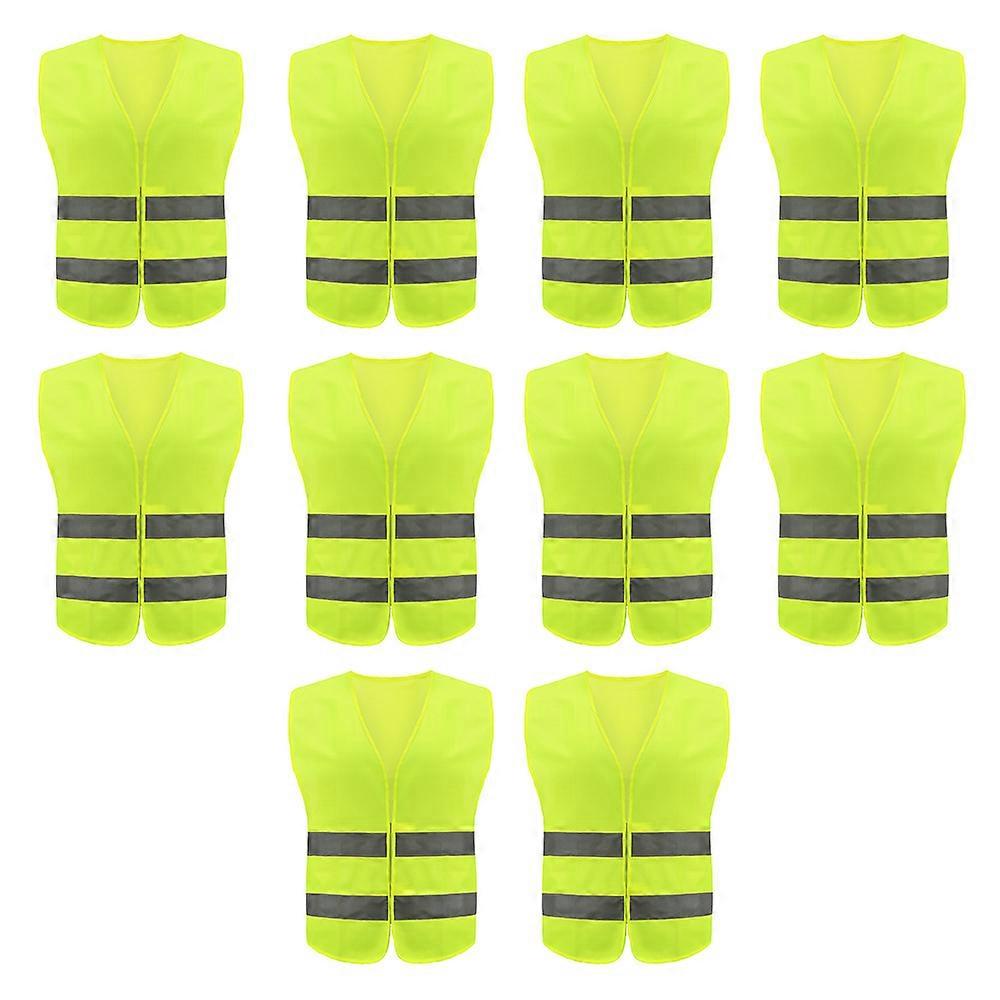 10 Pack High Visibility Safety Vest For Traffic Work, Running, Surveyor And Security Guard - Construction Vest With 2 Reflective Strips Green