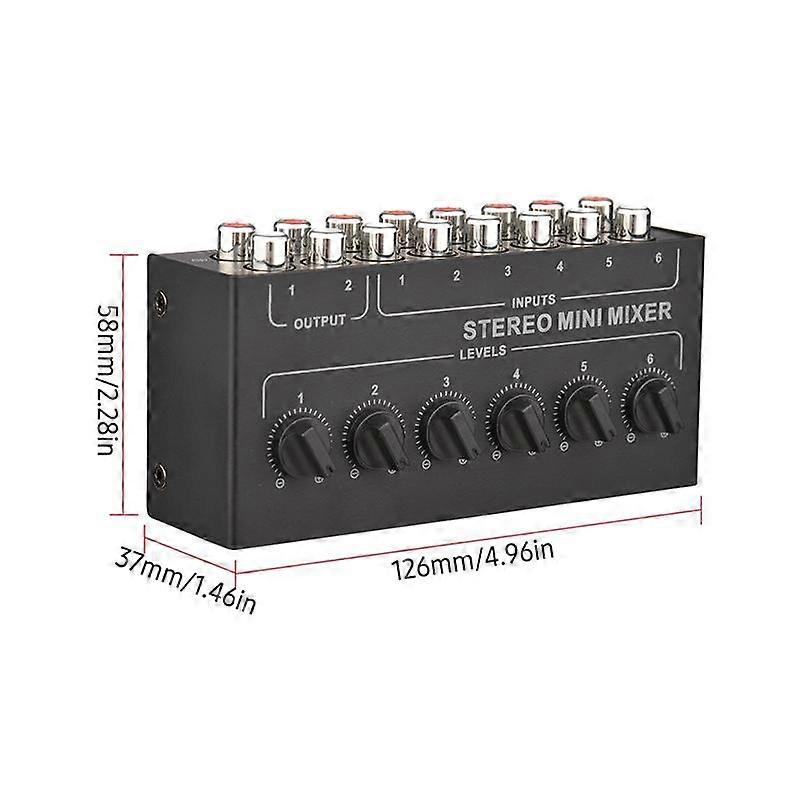 CX600 Mini Stereo 6 Channel Passive Mixer RCA Portable Audio Mixer 6 in 2 Out Stereo Distributor Volume Control