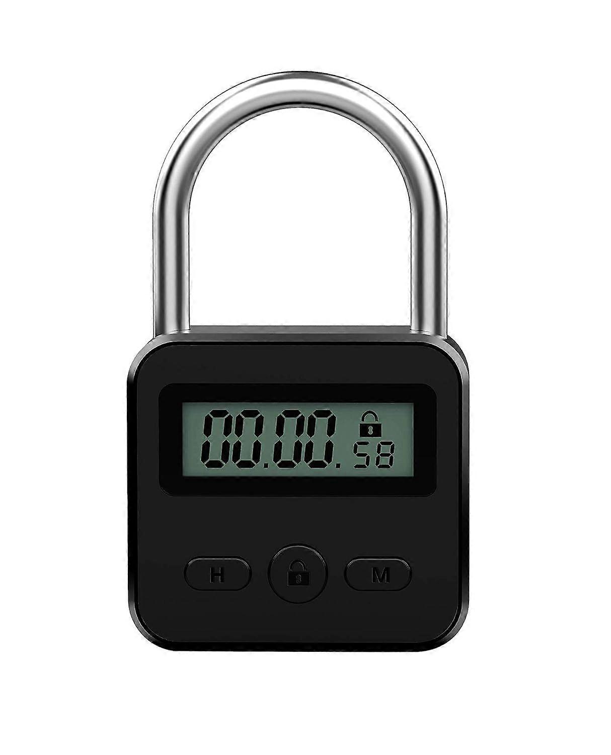 Metal Timer Lock - Electronic Time Padlock 99 Hours Max Timing with Electronic LCD Timed Display - USB Rechargeable (Black)