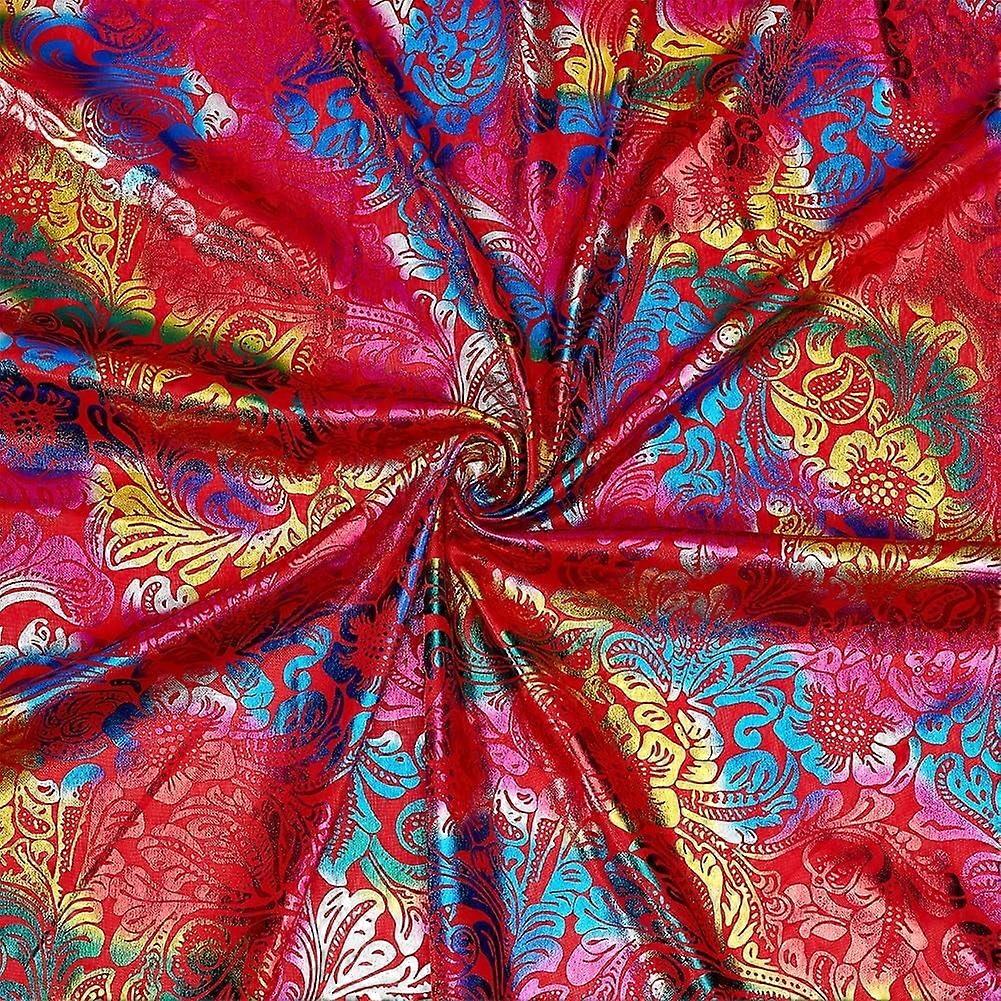 1.1Yard 62.2inch Wide Hologram Red Fabric Phoenix Flower Pattern Bronzing Fabric Polyester Fabric by TheYard for Sewing Colorful Floral Fabric