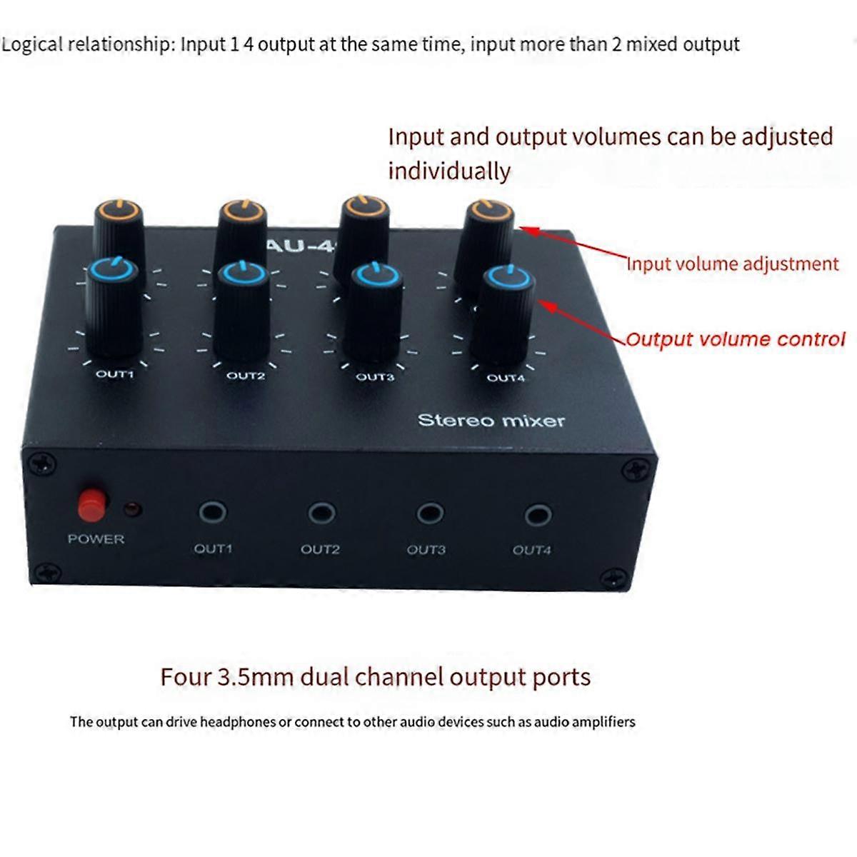 AU-404 Stereo Sound Four Multi Input Output Mixer Dual