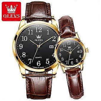 OLEVS 5566 Couple Watch for Lovers Leather Strap Simple Bussiness Watch Men Women His or Hers Watch Set 2pcs Waterproof Watches