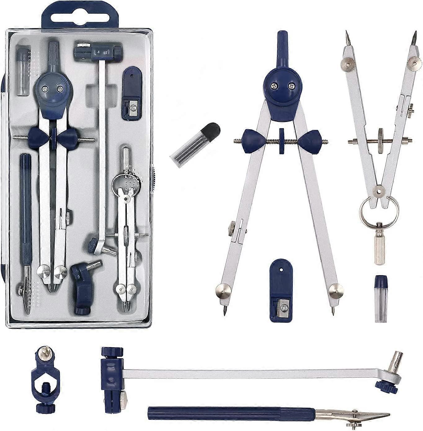 Set with stainless steel compass and 5 accessories