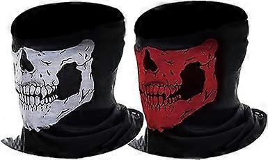 Skeleton Skull Ghost Motorcycle Head Neck Mask (Black&Red, 2 Pack)