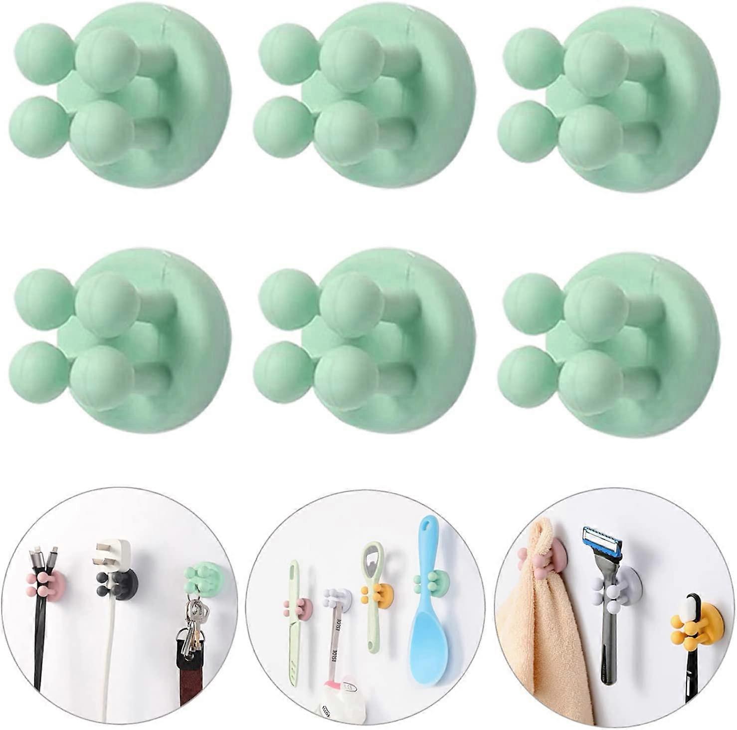 Adhesive Silicone Toothbrush Holder - 6Pcs Multi-Function Waterproof Wall Mounted Single Hook for Hanging Tooth Brushing, Utility Plug Holder for Bath