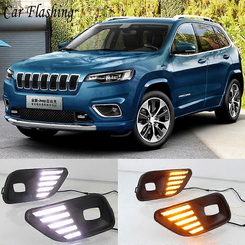 وامض السيارة LED ضوء النهار لجيب شيروكي 2019 2020 اكسسوارات السيارات مقاومة للماء ABS 12V DRL مصباح الضباب الديكور