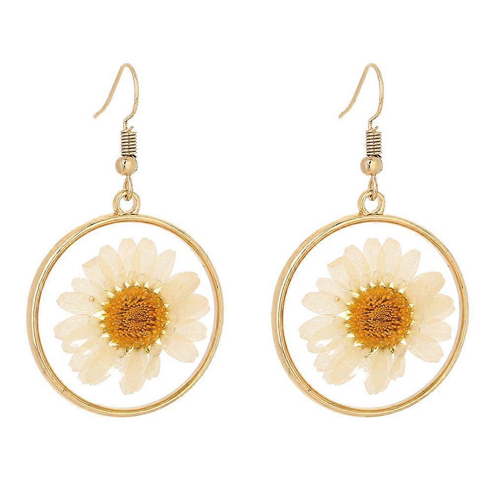1 par de aretes de flores prensadas Aretes de flores secas Aretes de flores circulares redondas
